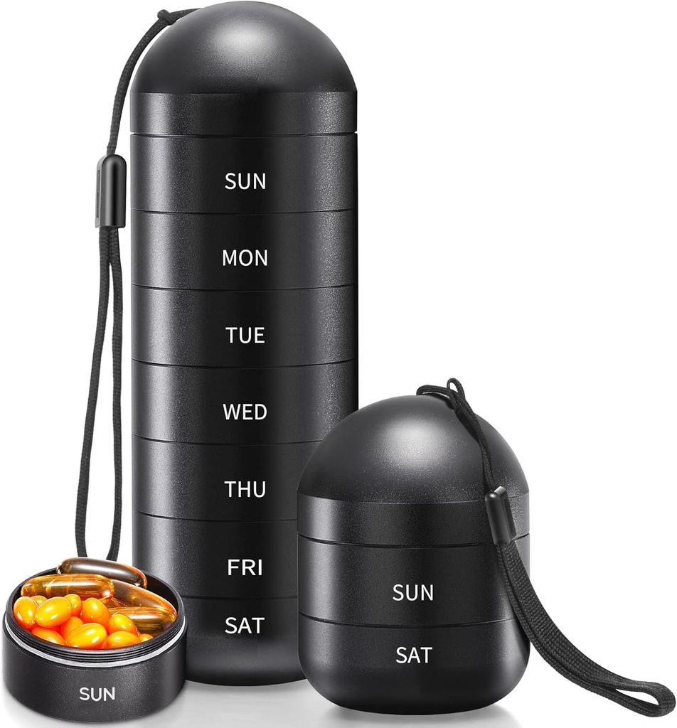 Zannaki XL Metal Travel Pill Organizer, Ekstra stor vandtæt Ugentlig Pill Box, Aluminium Alloy Pill Case Container, BPA Gratis 7 dag Daglig Medicin Organizer Holder for Vitamin, Fish Oil, tillæg