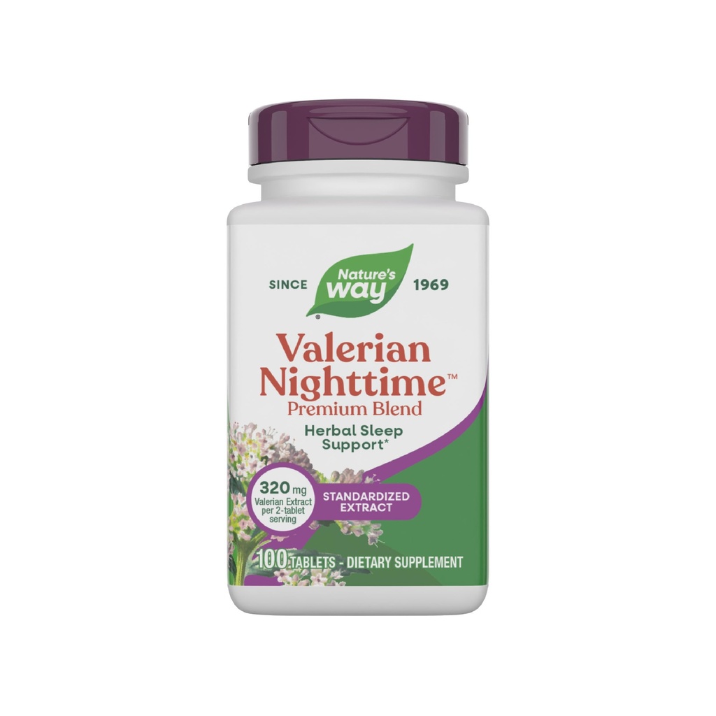 Nature 's Way Valerian Nighttime, Herbal Sleep Aid *, 320 mg per servering af Valerian Extract, Glutenfri, 100 tabletter