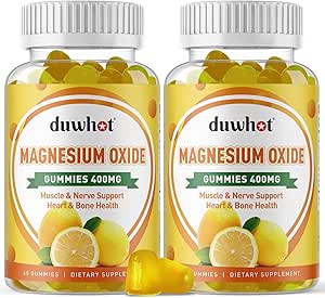 Magnesium Oxide Gummies 400mg, Magnesium Oxide Chewable Supplement for voksne & børn, Nerve, Muskel, Knogler & Hjerte Support, Non GMO, Pectin, Vegan, 120