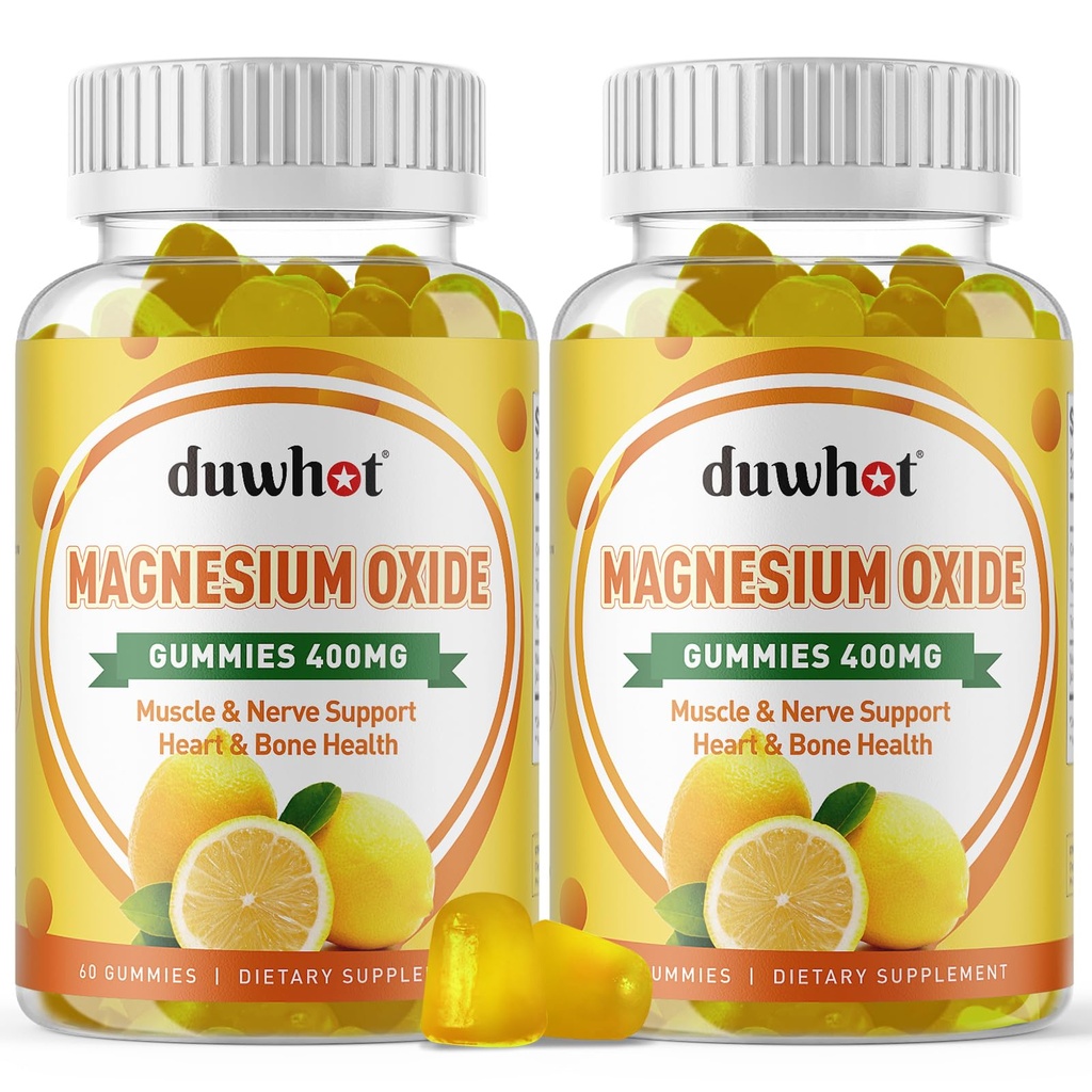 Magnesium Oxide Gummies 400mg, Magnesium Oxide Chewable Supplement for voksne & børn, Nerve, Muskel, Knogler & Hjerte Support, Non GMO, Pectin, Vegan, 120
