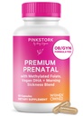 Pink Stork Premium Prenatal Vitamin til kvinder - Organic Whole- Food Ingredients, Multivitamin & Probiotika - Morgenkvalme, fordøjelse, & Energi - Folate, B6, & Jern - 60 kapsler