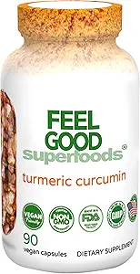 FeelGood Superfoods 1000mg Gurkemeje Kapsler, Forgyldt med 95% Curcumin Extract og Black Pepper Extract, 90 Greve