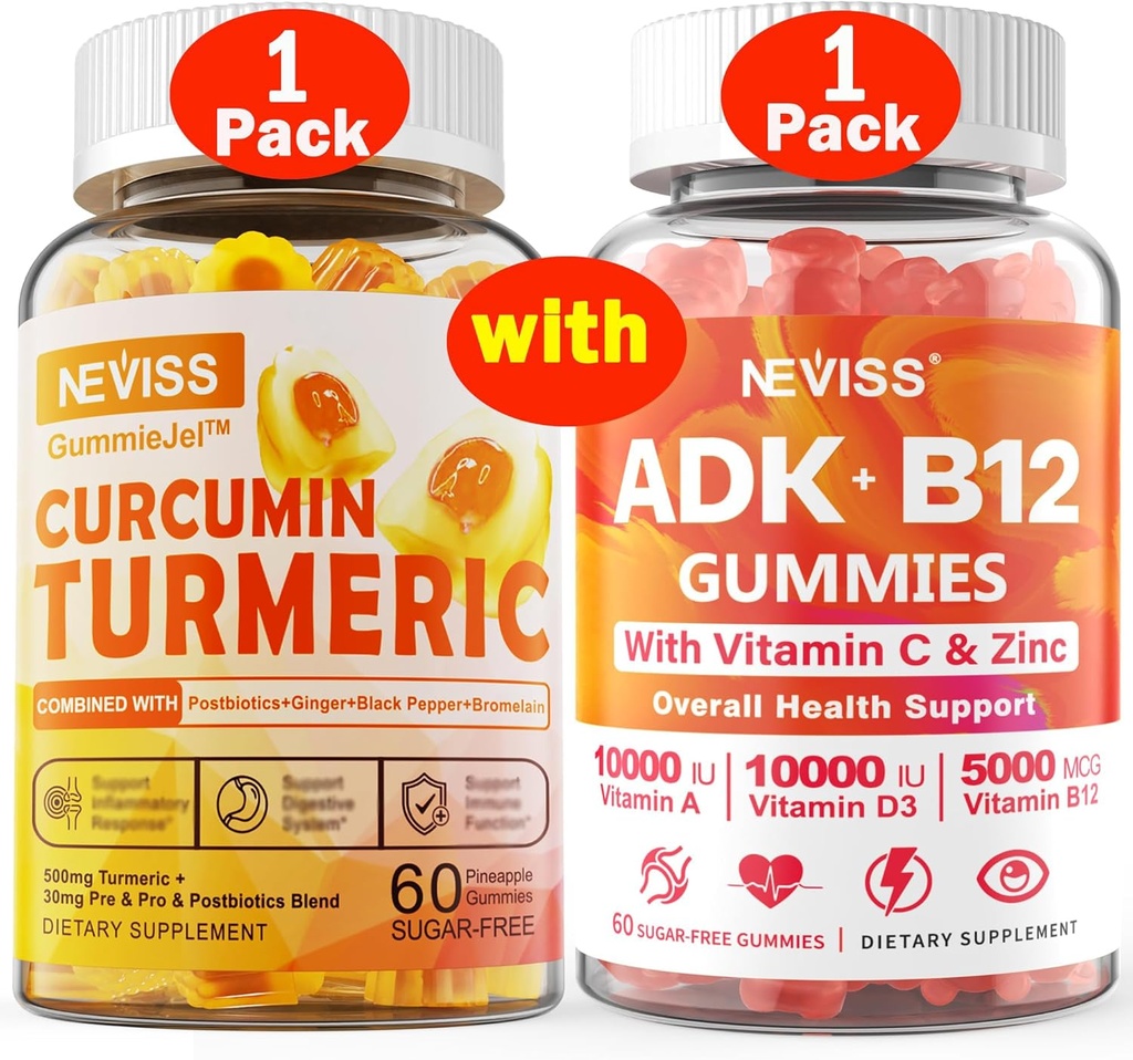 1Pack Gurkemeje fyldte gummier + 1Pack Vitamin ADK med B12 Gummier