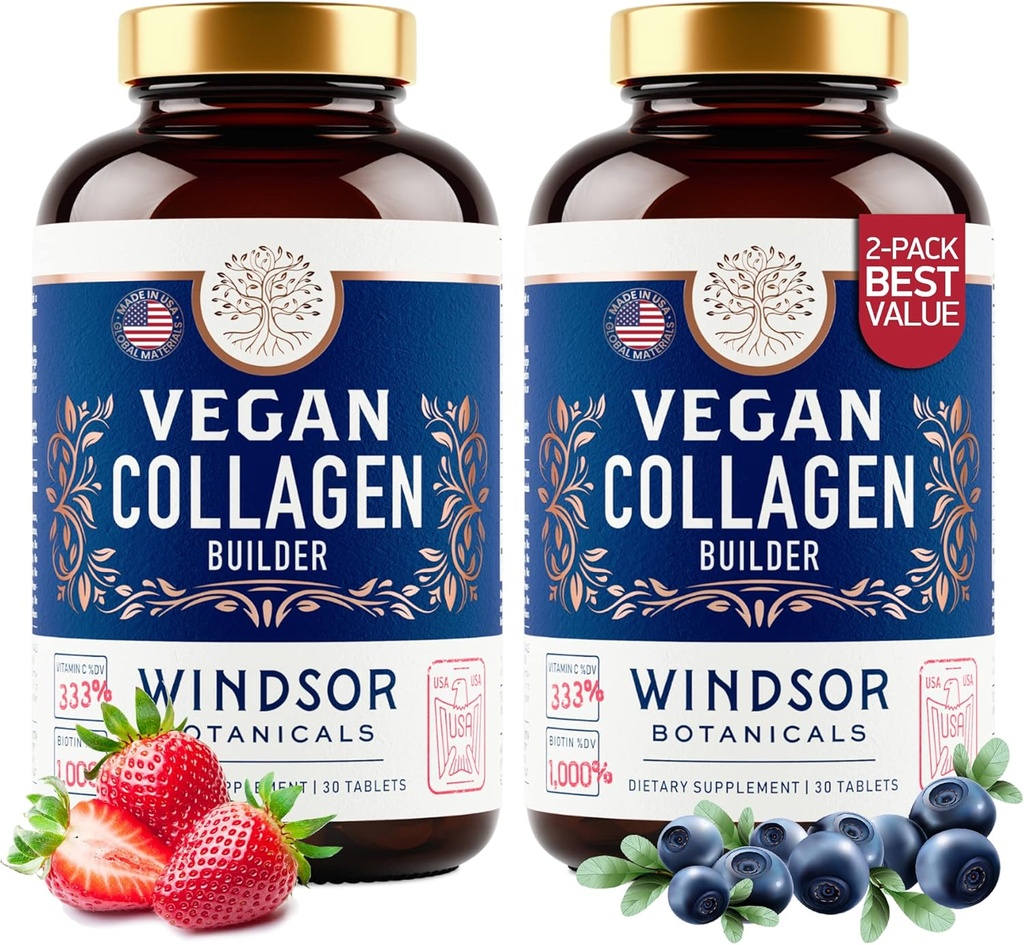 Vegansk collagen for kvinder og mænd - Økologisk superfood, Aminosyrer Glycin, Lysin, Proline for sund hud, hår, negle - Plantbaserede Collagen Booster Kosttilskud - 60 Gluten- Gratis vegetariske piller