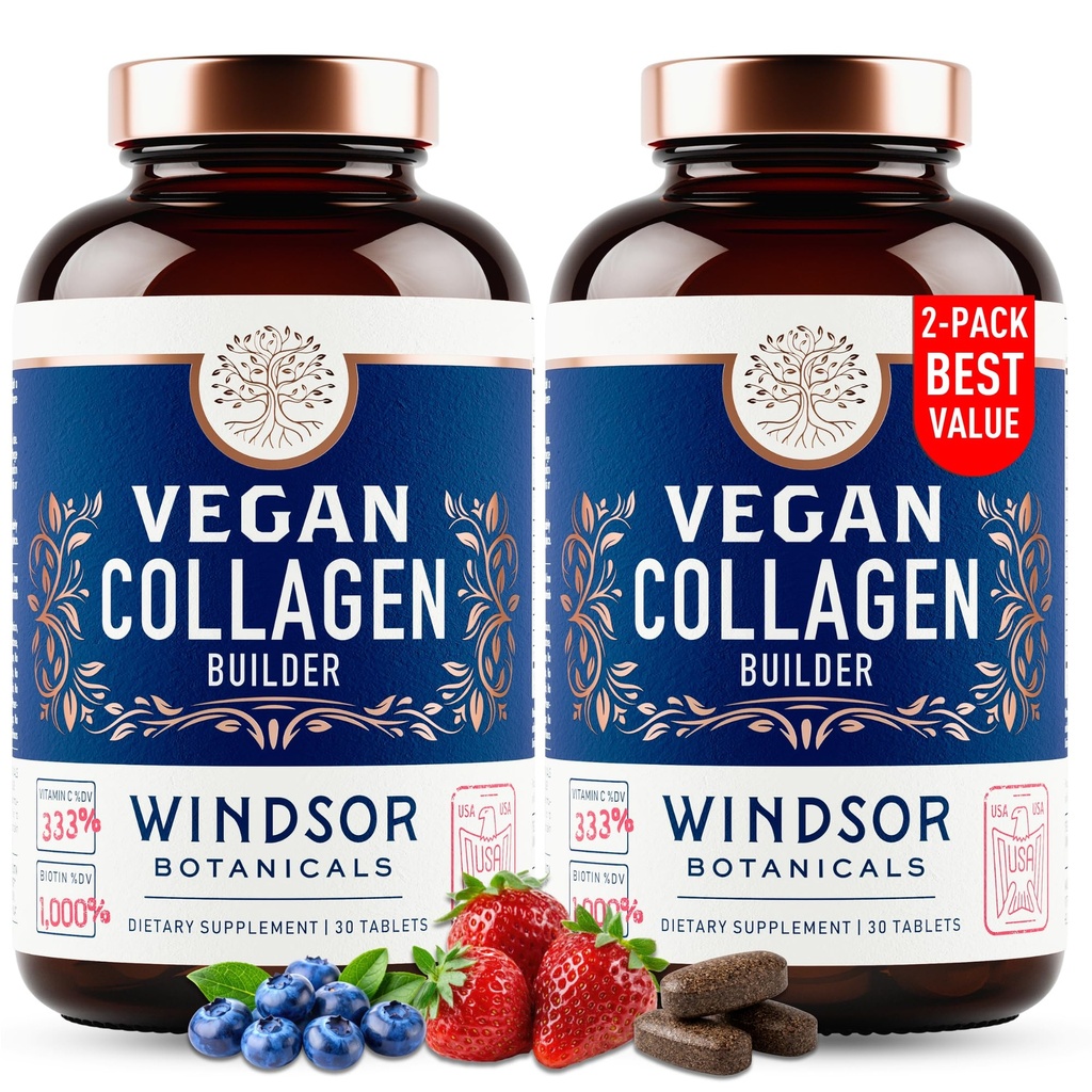 Vegansk collagen for kvinder og mænd - Økologisk superfood, Aminosyrer Glycin, Lysin, Proline for sund hud, hår, negle - Plantbaserede Collagen Booster Kosttilskud - 60 Gluten- Gratis vegetariske piller