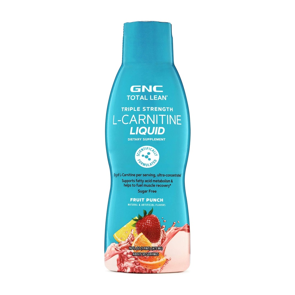 GNC Total Lean Triple Strength L- Carnitin Liquid Note 124; Understøtter Fedtsyre Metabolisme og hjælper til Fuel Muscle Recovery, Sukker Free Note 124; Frugt Punch Note 124; 16 fl.oz