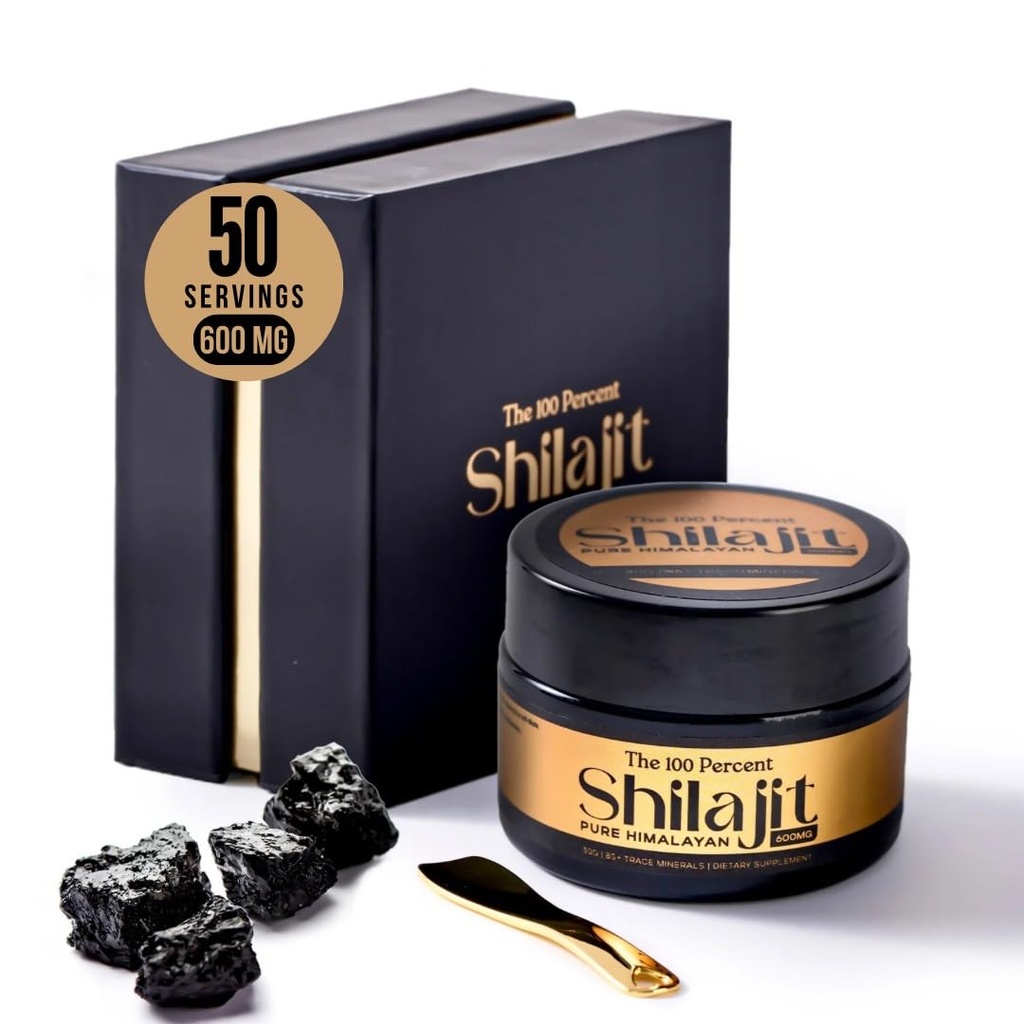 Pure Himalayan Shilajit til mænd og kvinder 600mg, 50 Servering - Guld Grade, Lab Test Inkluderet, Maksimal Potency Fulvic Acid med 85 + Trace Minerals Udtrukket fra højeste højde