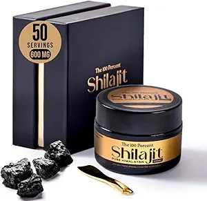 Pure Himalayan Shilajit til mænd og kvinder 600mg, 50 Servering - Guld Grade, Lab Test Inkluderet, Maksimal Potency Fulvic Acid med 85 + Trace Minerals Udtrukket fra højeste højde