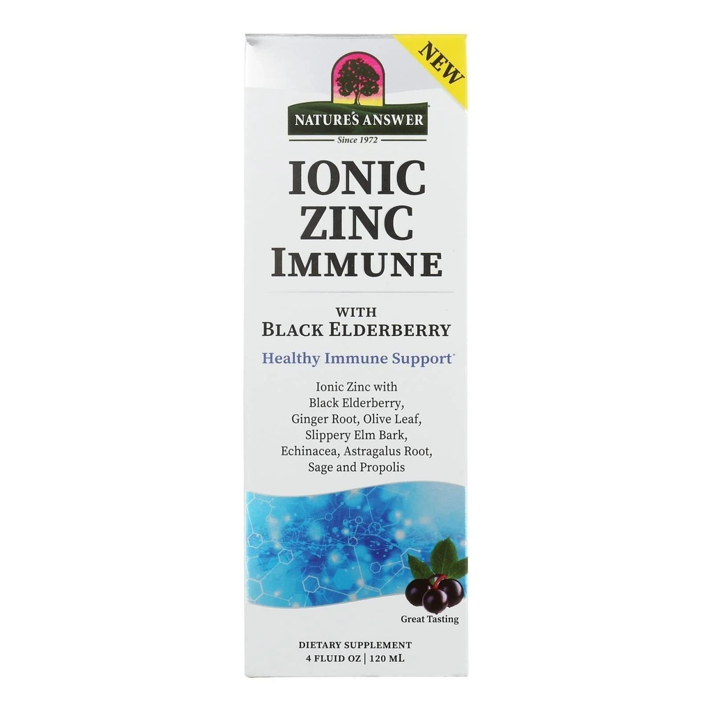 Naturens svar Ionic Zink immun med sort Elderberry 4 oz Extract med Slippery Elm, Echinacea, Astragalus, Sage 160 Servere per flaske