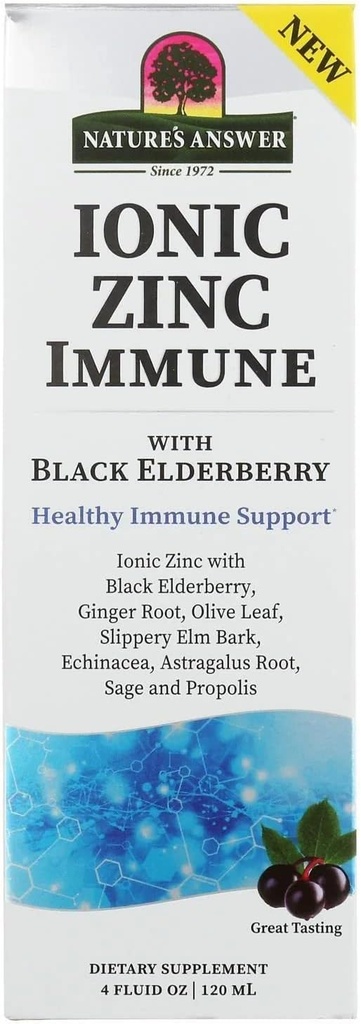 Naturens svar Ionic Zink immun med sort Elderberry 4 oz Extract med Slippery Elm, Echinacea, Astragalus, Sage 160 Servere per flaske