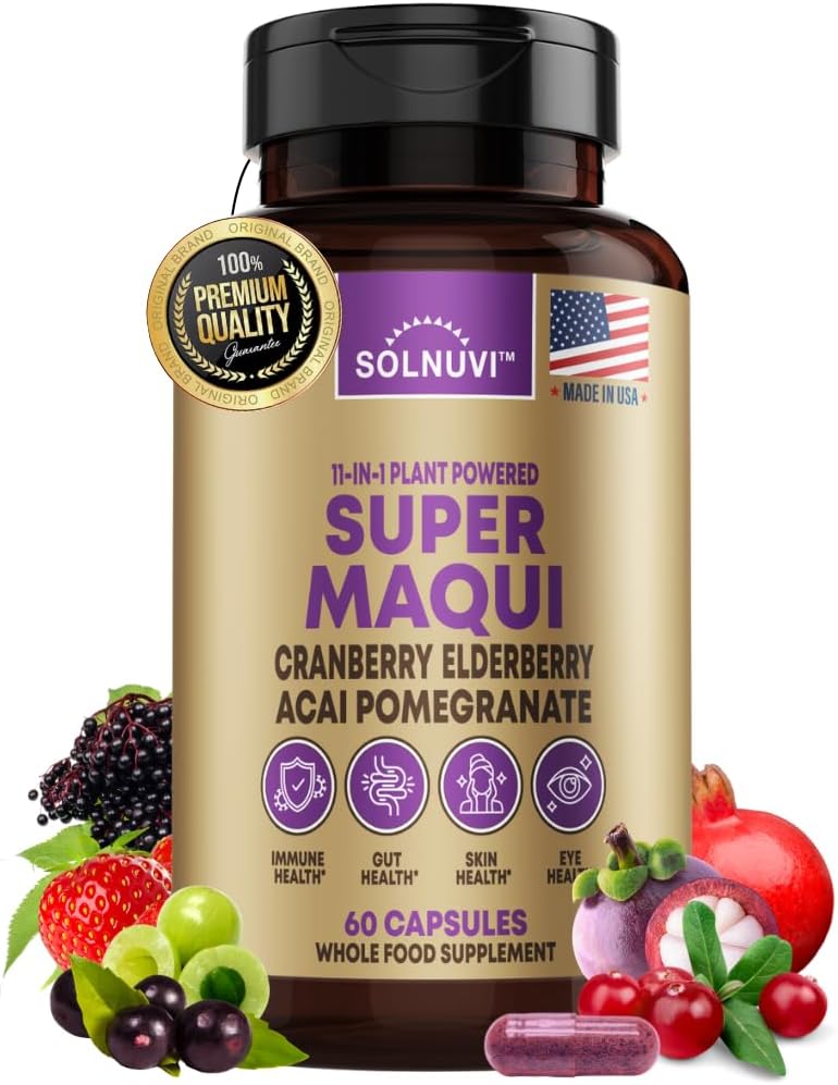 Organic Super Maqui Berry Kapsler - Superfood Powder - Elderberry Extract, Tranebær, Pomegranat, Acai - Tør Eye & Tear Support, Gut Health, Skin - 60 Vegansk Kapsler, Ikke GMO, Gluten Free Supplement