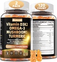 Vitamin D3 5000iu (125mcg) + Vitamin K2 (MK7) Gummies med Algae Omega 3 Buddy 124; Maksimal styrke Vitamin D3 + K2 Buddy; for ben, tænder, energi, immunforsvar, Calcium Absorption - Vegan, sukker fri, 120Ct