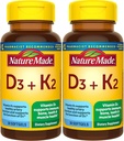Nature Made Vitamin D3 K2, 5000 IE (125 mcg) Vitamin D, Kosttilskud til ben, tænder, muskel og immunforsvar, 30 Softgels, 30 dages forsyning - pakke med 2