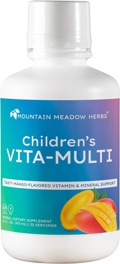 Mountain Meadow Urter Børns Vita- Multi: Blended Vitamin & Mineral Supplement - Hurtig Absorbing Flydende Kids Vitamin med Frugt, Grønne, og Øjenbeskyttende Lutein (16 oz.)