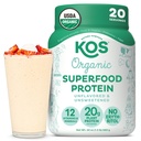 KOS Vegan Protein Powder, Unflavored & Unsweeened - Low Carb Pea Protein Blend, Organic Superfood Rich in Vitamin & Minerals - Keto, Soy, Dairy Free - Meal Erstatning for kvinder & mænd - 20 Servering