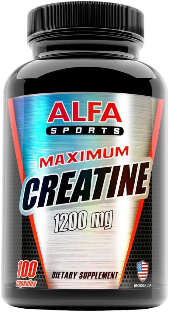 ALFA VITAMINS Maksimalt Creatinmonohydrat 1200 Mg 100 Kapsler. Muskelmasse - Muskelvækst - Post Workout Inddrivelse. Reducerer virkningen af mælkesyre
