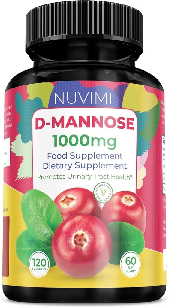 D Mannose 120 kapsler - 1000 mg pr. dosis - Kosttilskud hjælper med at fremme urinvejssundhed - Naturlig Vegansk UTI forsvar