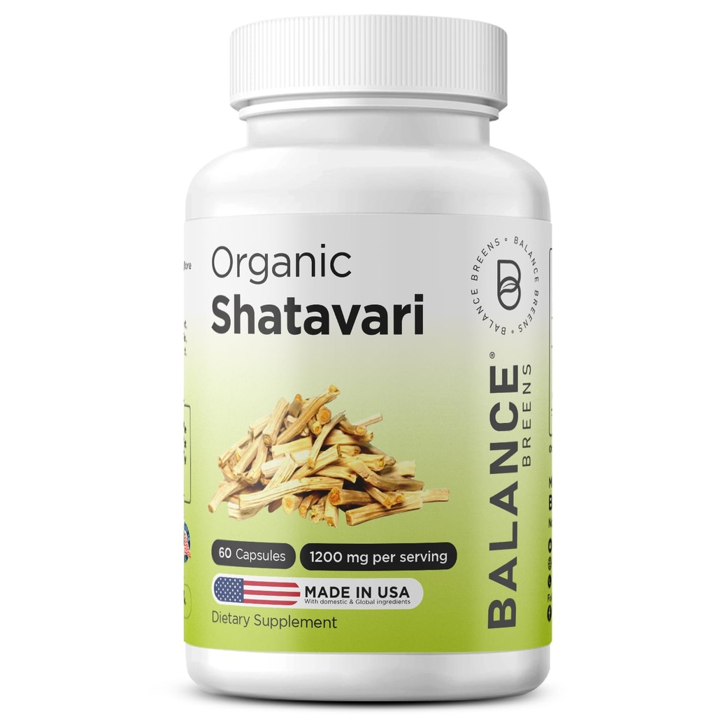 Organic Shatavari 1200mg, 60 kapsler - Amning Support Vitaminer, Hormonal balance for kvinder, Asparges Racemosus Root