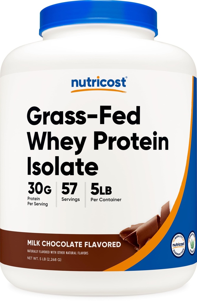 Nutricost Grass- Fed Whey Protein Isolate (Chocolate) 5LBS - Non-GMO, Gluten Free, Natural Flavors