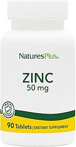 NaturesPlus Zink - 50 mg, 90 tabletter - Understøtter immunforsvar & generelt velvære - Højpotens Aminosyrechelat Form - Gluten Free, Vegetar - 90 Serveringer