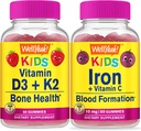 WellYe Vitamin D3 + K2 Kids + Iron + C Vitamin Kids, Gummies Bundle - Great Tasting, Vitamin Supplement, Gluten Free, GMO Free, Chewable Gummy