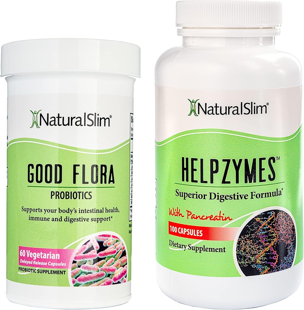 NaturalSlim Digestive Health Bundle – Good Flora & Helpzymes - Potent Probiotics & Powerful Digestive Enzymes for Better Digestion & Absorption of Food Nutrients | Formulated by Frank Suarez