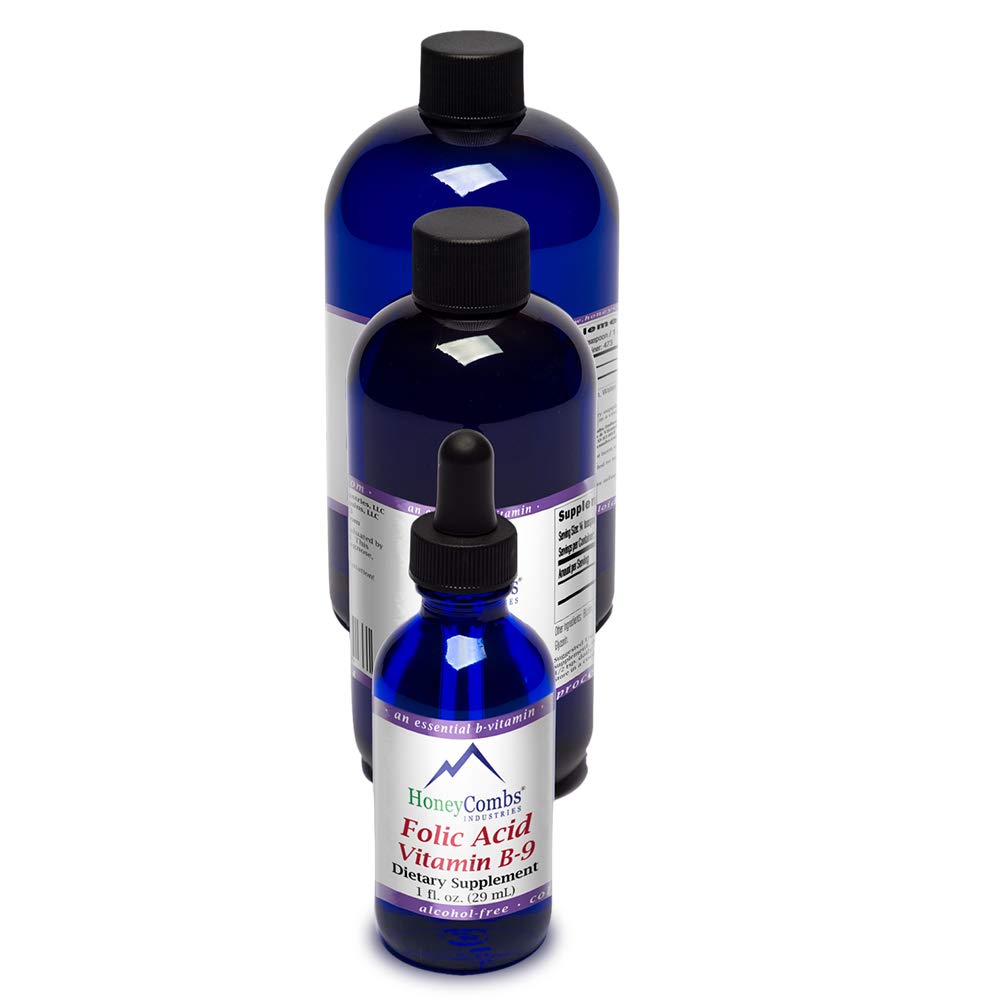 HoneyCombs Vitamin B9 Liquid Drops - High Potency Liquid Vitamin B9 Folinsyre supplement til kvinder - Opretholde sund lever, Graviditet, & Samlet sundhed - kold presset Vegan Vitamin Drops (16 Fl oz)