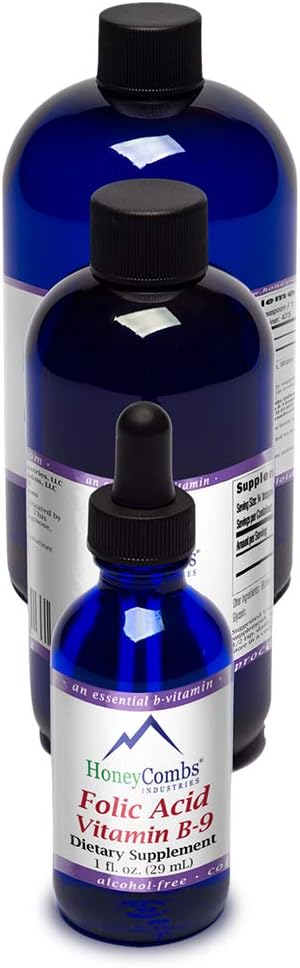 HoneyCombs Vitamin B9 Liquid Drops - High Potency Liquid Vitamin B9 Folinsyre supplement til kvinder - Opretholde sund lever, Graviditet, & Samlet sundhed - kold presset Vegan Vitamin Drops (16 Fl oz)