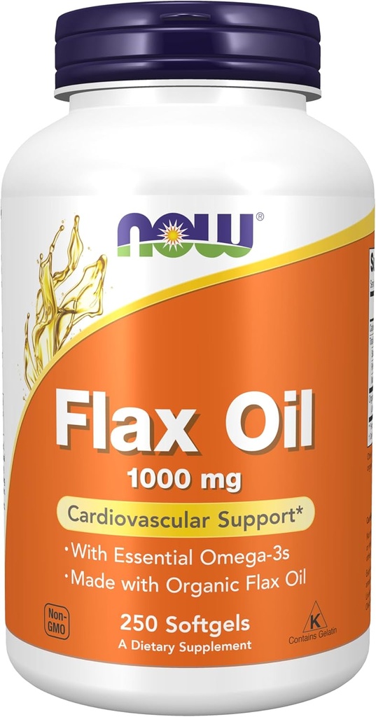 Now Foods Supplements, Flax Oil 1000 mg lavet med Organic Flax Oil, Cardiovaskulær Support *, 250 Softgels