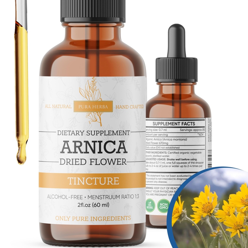 Arnica Liquid Extract - Alkohol- Gratis, Vegan, Understøtter Muscle Recovery & Joint Comfort, Fast- Absorbing Tinktur, Lavet i USA - 2 Fl Oz