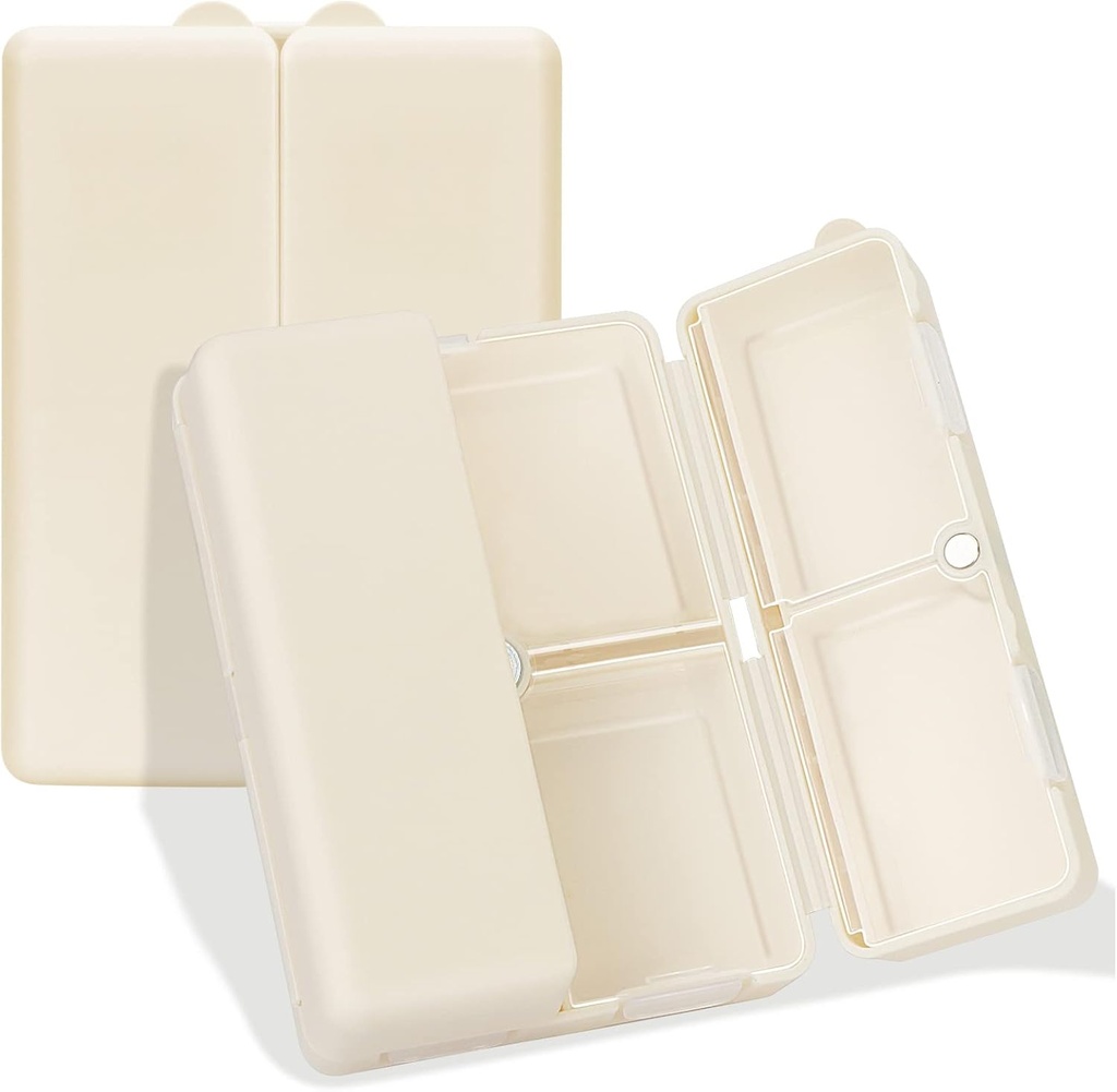 FIM Daily Pill Organizer, 7 afdelinger Portable Case [Folding Design] Travel Pill Box for Purse Pocket til at holde vitaminer, torsk leverolie, kosttilskud og medication- White