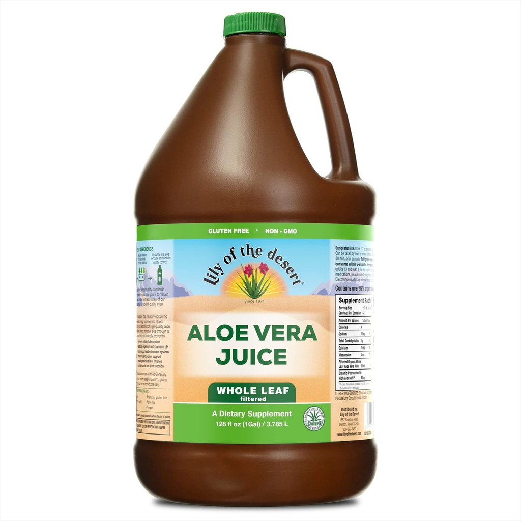 Lily af ørkenen Vera Juice - Whole Leaf Filtreret Aloe Vera Drink, Non- GMO Aloe Juice med naturlige vitaminer, fordøjelige enzymer til Gut Health, Mave Relief, Wellness, glødende hud, 128 Fl Oz