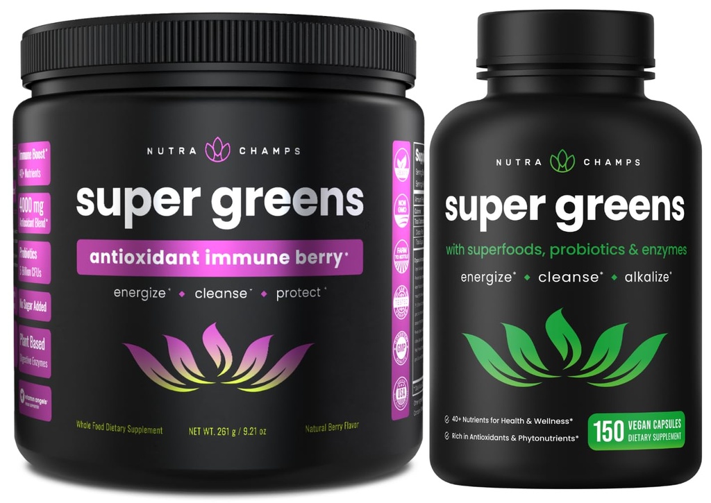 NutraChamps Super Green Antioxidant Powder & Super Green Kapsler