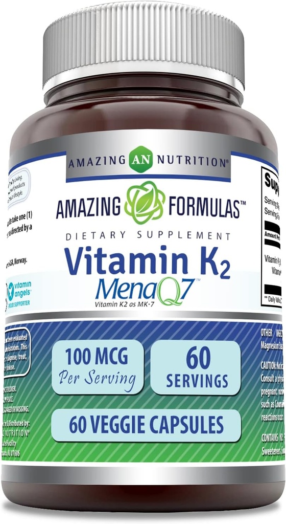Amazing Formulas Vitamin K2 Menaq7 MK7 Supplement XX 124; 100 Mcg