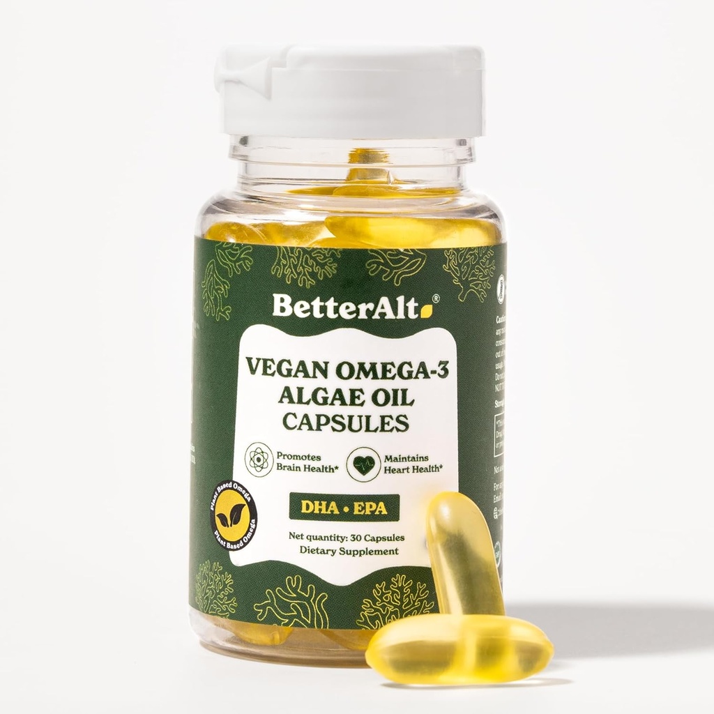 Better Alt Vegan Omega-3 Softgel Capsules against 124; Algae Oil (1000 mg) - 124; 501 mg DHA - 124; 6 mg EPA - 124; Hjælper Promote Brain Health - 124; 11- måneders Kosttilskud