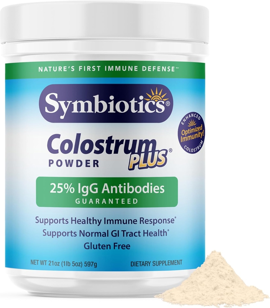 Symbiotika Colostrum Plus Powder 21 oz (597 g) - Immunitetsstøtte - fremmer atletisk ydeevne og optimale jernniveauer - Immunoglobulin - 25% lgG antistoffer - Gluten Free