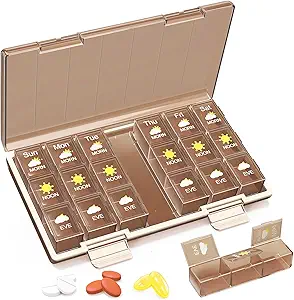 Medilax Pill Organizer 3X om dagen, Pill bokse og Organizer 3 gange om dagen, Pill Box 7 Dag Pill Case med Triple- Protective, Pill Containers for Vitaminer / Medicin / Kosttilskud, Kaffe
