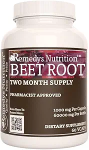 Remedy's nutrition Beet Root | 1,000 mg, 60 Vegan Capsules Herbal Dietary Supplement | Two Month Supply