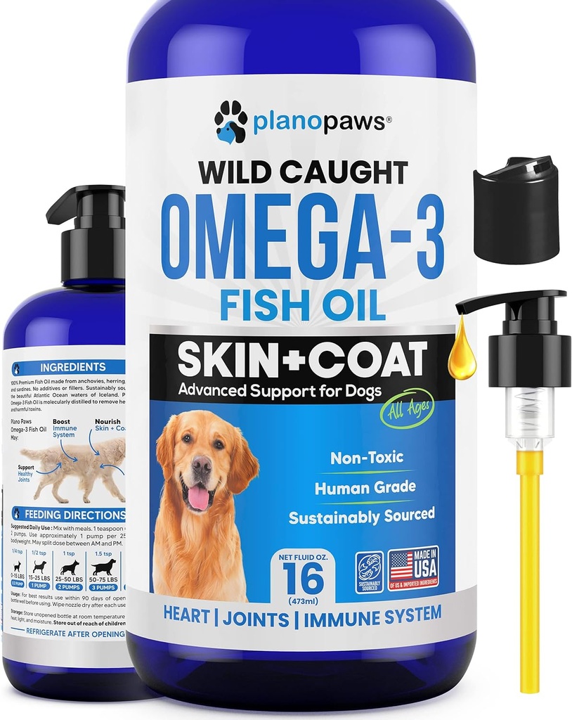 Omega 3 Fish Oil for Dogs - bedre end lakseolie for Dogs - Hundefiskeolie supplement - Reducer afskalning & kløen - Understøtter Joints, Brain, Heart Health- Hund Skin og Coat supplement - Fish Oil Liquid