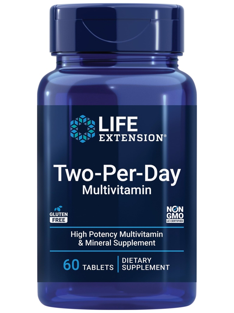 Life Extension Two-Per- Day Multivitamin - Daglig dosis af vitaminer og mineraler til mænd og kvinder - Komplet Essential Vitamin supplement til energi, sundhed - Gluten- Free - Non- GMO - 60 tabletter