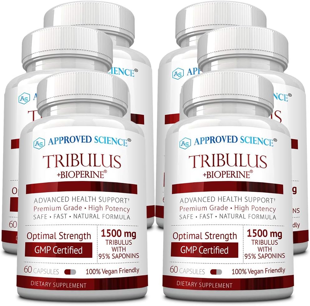Godkendt videnskab Tribulus Terrestris - 360 kapsler - øger testosteron, forbedrer atletisk ydeevne, understøtter muskelvækst og reparation - 95% Furostanol Saponiner - Bioperine - Vegan - 6 flasker