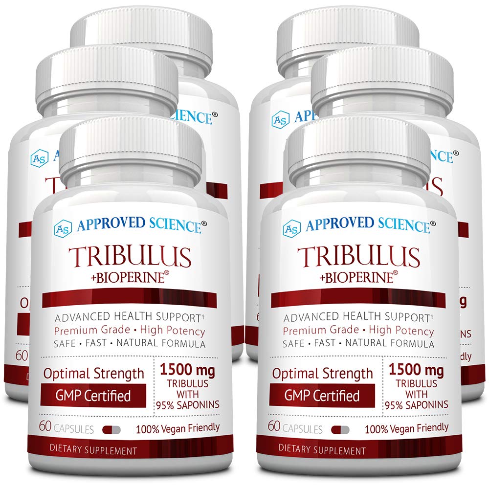 Godkendt videnskab Tribulus Terrestris - 360 kapsler - øger testosteron, forbedrer atletisk ydeevne, understøtter muskelvækst og reparation - 95% Furostanol Saponiner - Bioperine - Vegan - 6 flasker