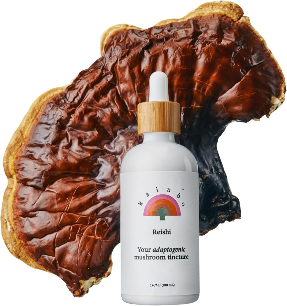 Rainbo - Reishi Mushroom Tinktur - Dual Extract Mushroom Supplement - Immunsupport, Mood, Sleep, Liquid Reishi Supplement, Vegan, Non GMO, 3.4 fl oz