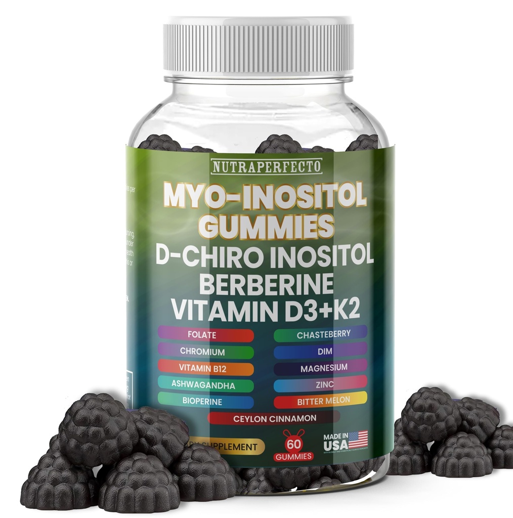 Sugar Free Myo- Inositol & D- Chiro Inositol Gummies for Women, Berberine Vitamin D3 K2 DIM Magnesium Glycinate Oxide L- Methylfolat Supplement for Women, Fertilitet, Hormone Balance, PMS, Ovarie Health