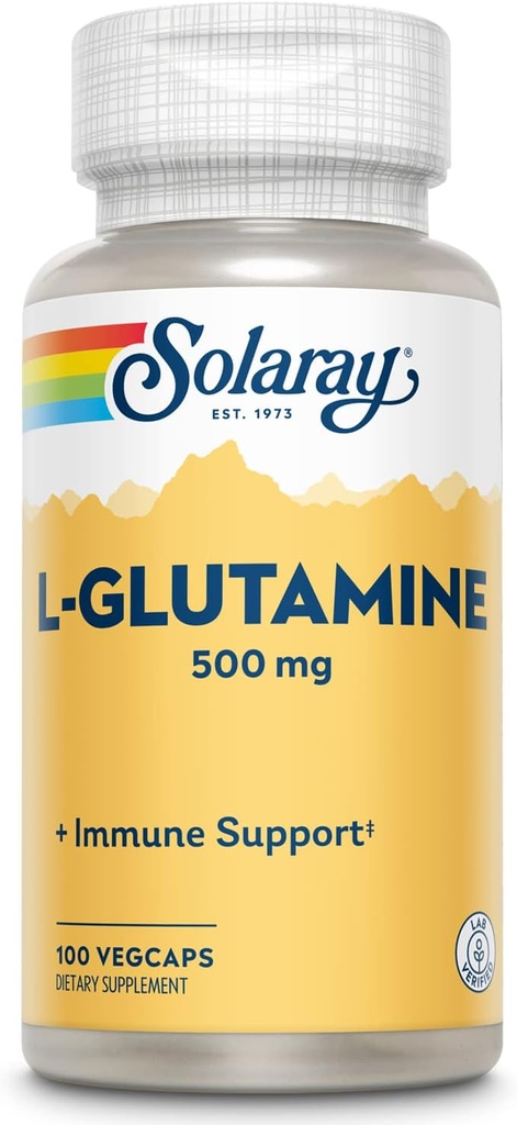 SOLARAY L Glutamin Capsules 500 mg - immunsupport - Gratis Aminosyre - Lab Verified, 60- Day Money- Back Garanti - 100 Servere, 100 VegCaps