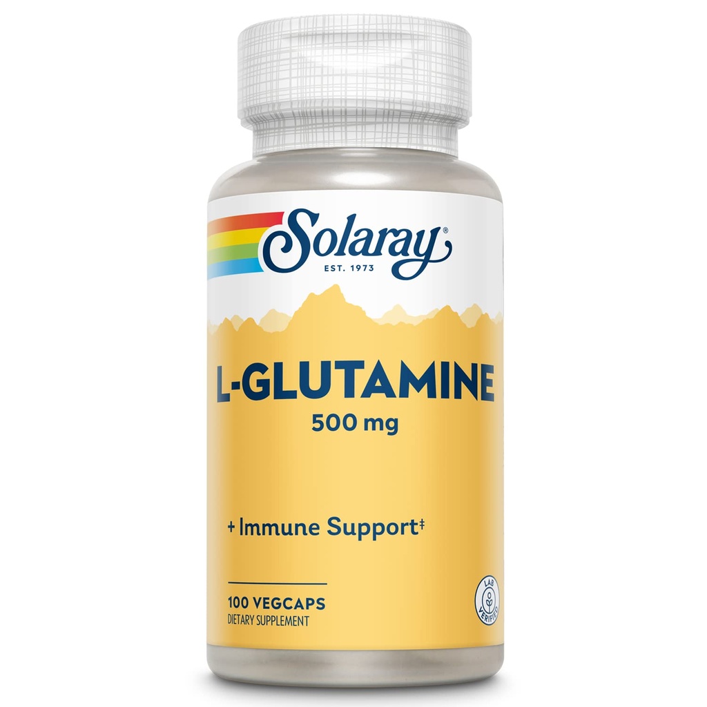 SOLARAY L Glutamin Capsules 500 mg - immunsupport - Gratis Aminosyre - Lab Verified, 60- Day Money- Back Garanti - 100 Servere, 100 VegCaps