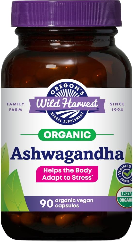 Oregon 's Wild Harvest Certified Organic Ashwagandha Herbal Vegansk Kapsler, 1200 MGS, 90 Greve