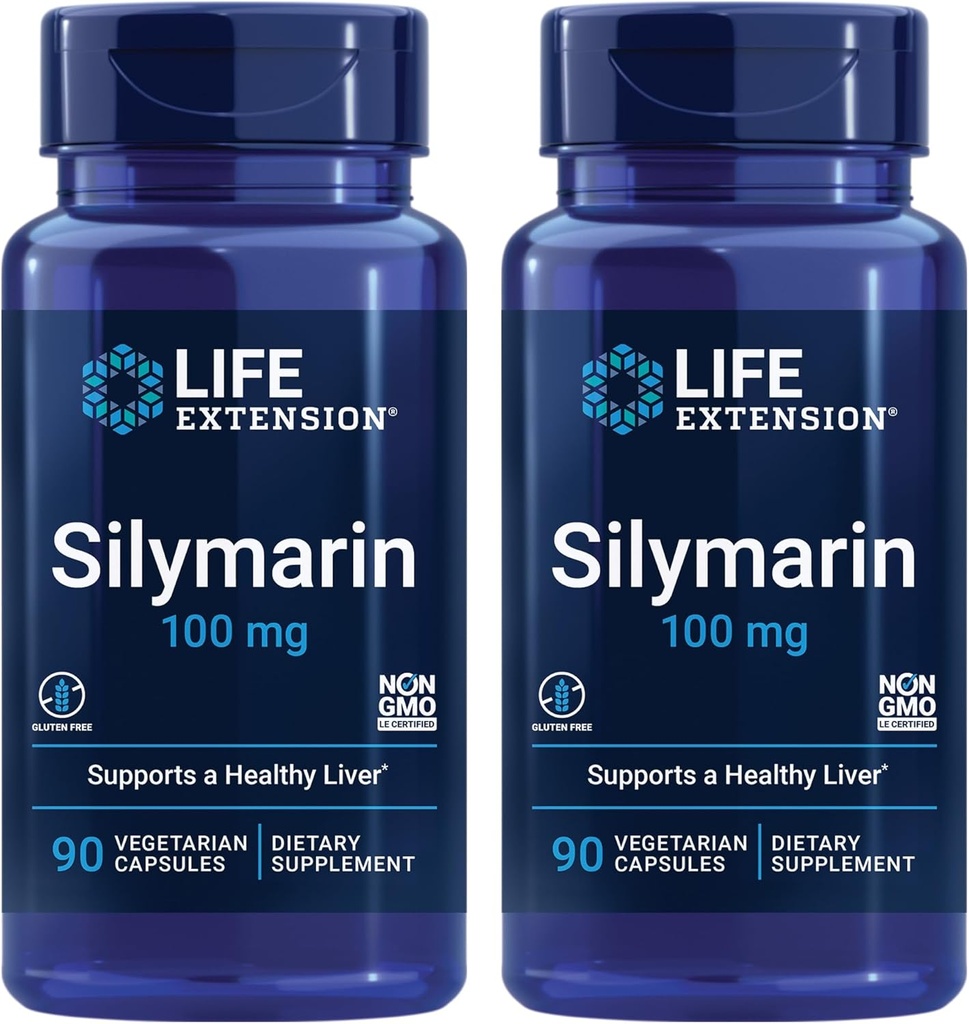 Life Extension Silymarin – Milk Thistle Extract – Supports Liver Health – Gluten-Free, Non-GMO, Vegetarian – Two Pack - 2 x 90 Capsules