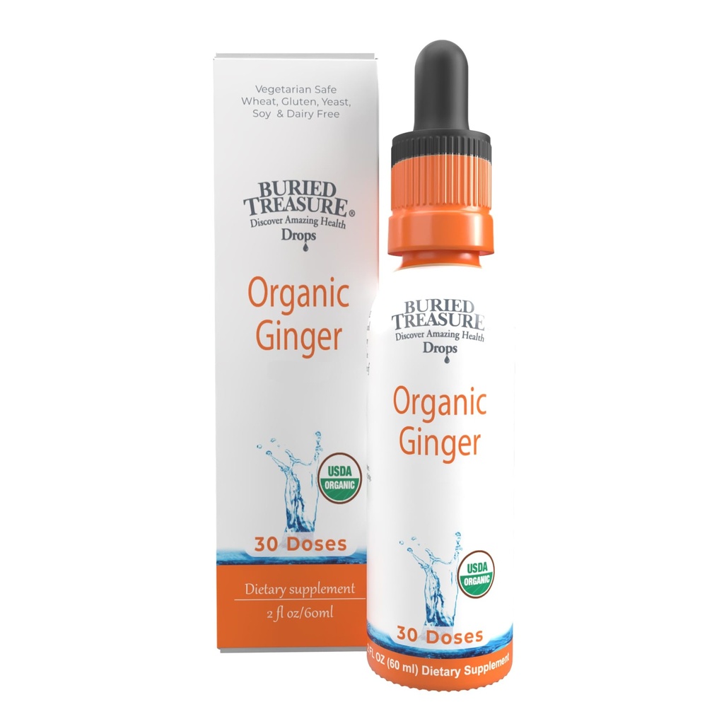 Begravet Treasure Ginger Drops - Lavet med Økologisk Ginger Root til fordøjelsesstøtte, Opsat Mave Settle Drops, Ingen Sukker, Alkohol fri, Alsidig brug for Ginger Tea eller direkte forbrug, 30 Servere