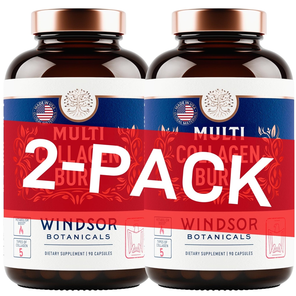 Termogene Multi Collagen Burn Kapsler - Hydrating Hyaluronsyre, Marine Collagen Kosttilskud til kvinder og mænd & C-vitamin - Hydrolyseret Collagen Complex 5 Types- 2 - Pack, 180 Pills